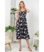 Black Celestial Cat Print Midi Dress - Unique Vintage - Womens, DRESSES, MIDI