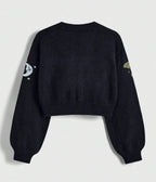 Black Celestial Embroidered Cropped Cardigan - Unique Vintage - Womens, TOPS, WOVEN TOPS