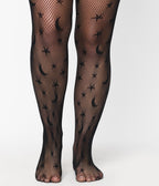 Black Celestial Fishnet Tights - Unique Vintage - Womens, HALLOWEEN, ACCESSORIES