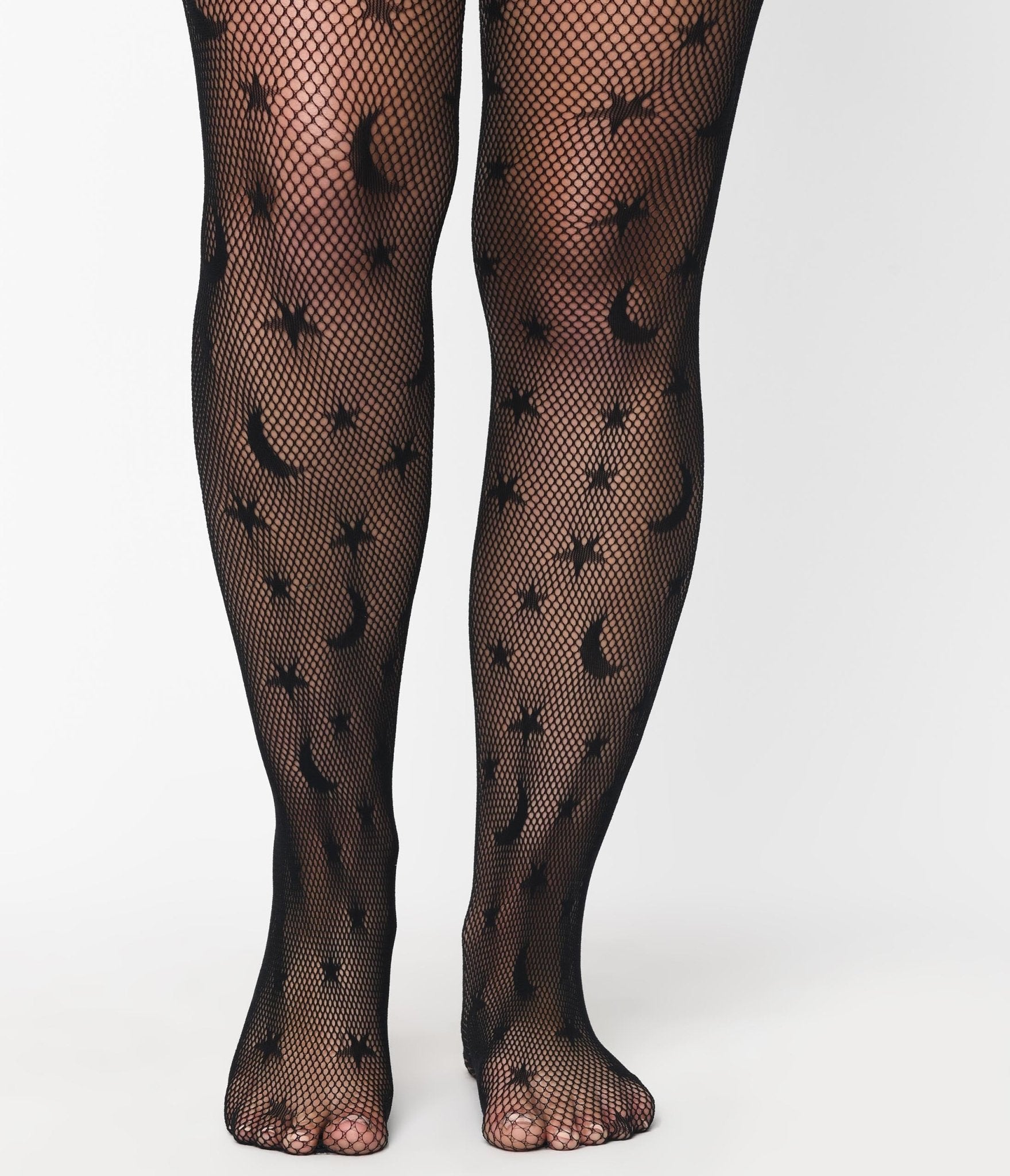 Black Celestial Fishnet Tights - Unique Vintage - Womens, HALLOWEEN, ACCESSORIES