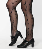Black Celestial Fishnet Tights - Unique Vintage - Womens, HALLOWEEN, ACCESSORIES