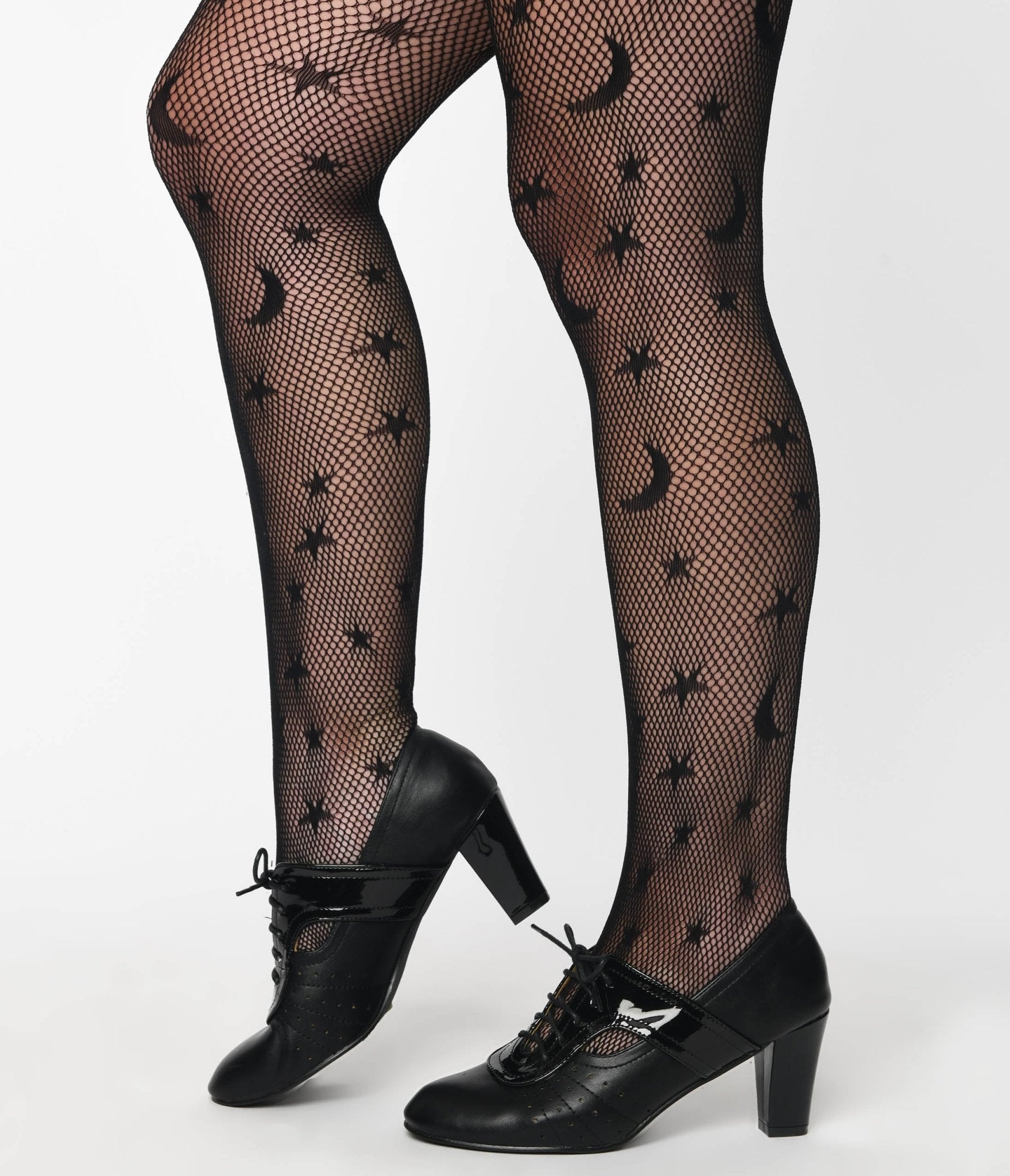 Black Celestial Fishnet Tights - Unique Vintage - Womens, HALLOWEEN, ACCESSORIES