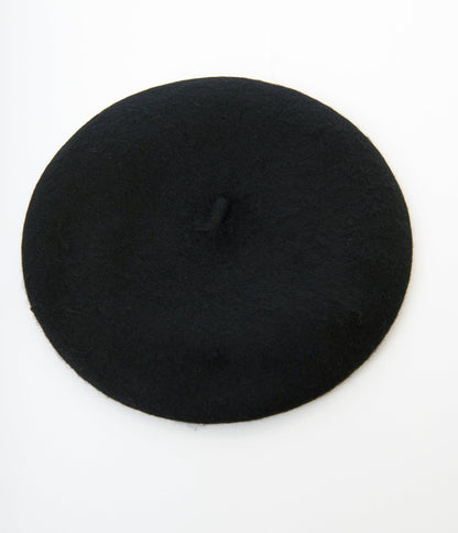 Black Classic Vintage Parisian Beret - Unique Vintage - Womens, ACCESSORIES, HATS
