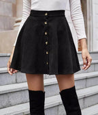Black Corduroy High - Waist Mini Skirt - Unique Vintage - Womens, BOTTOMS, SKIRTS