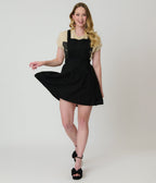 Black Corduroy Pinafore Flare Skirt - Unique Vintage - Womens, BOTTOMS, SKIRTS