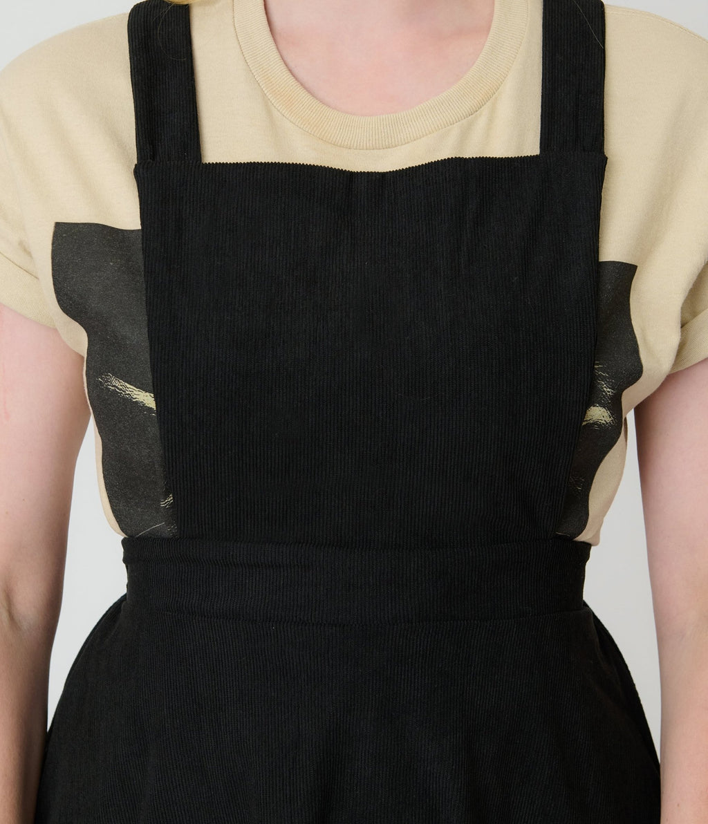 Black Corduroy Pinafore Flare Skirt - Unique Vintage - Womens, BOTTOMS, SKIRTS