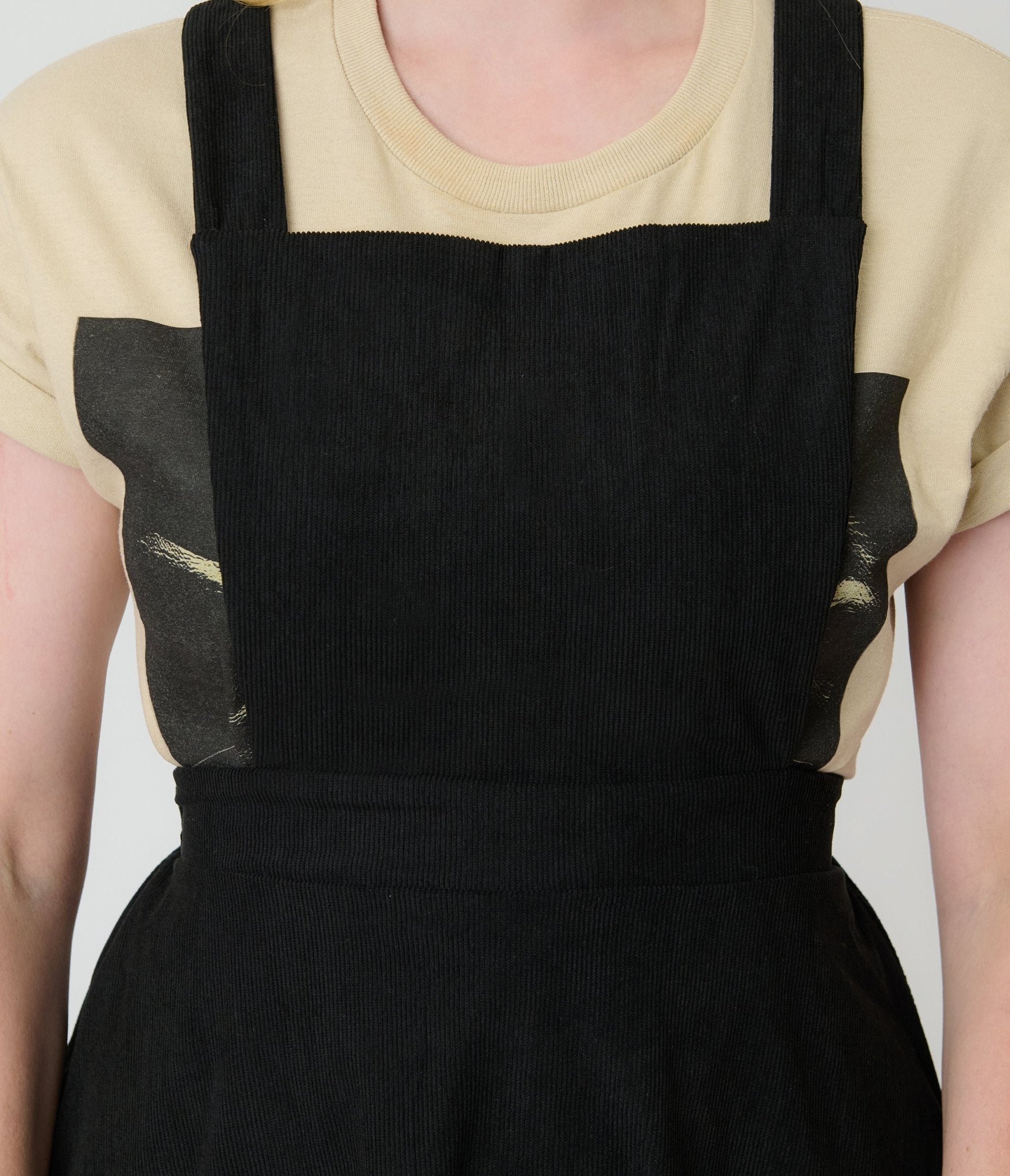 Black Corduroy Pinafore Flare Skirt - Unique Vintage - Womens, BOTTOMS, SKIRTS