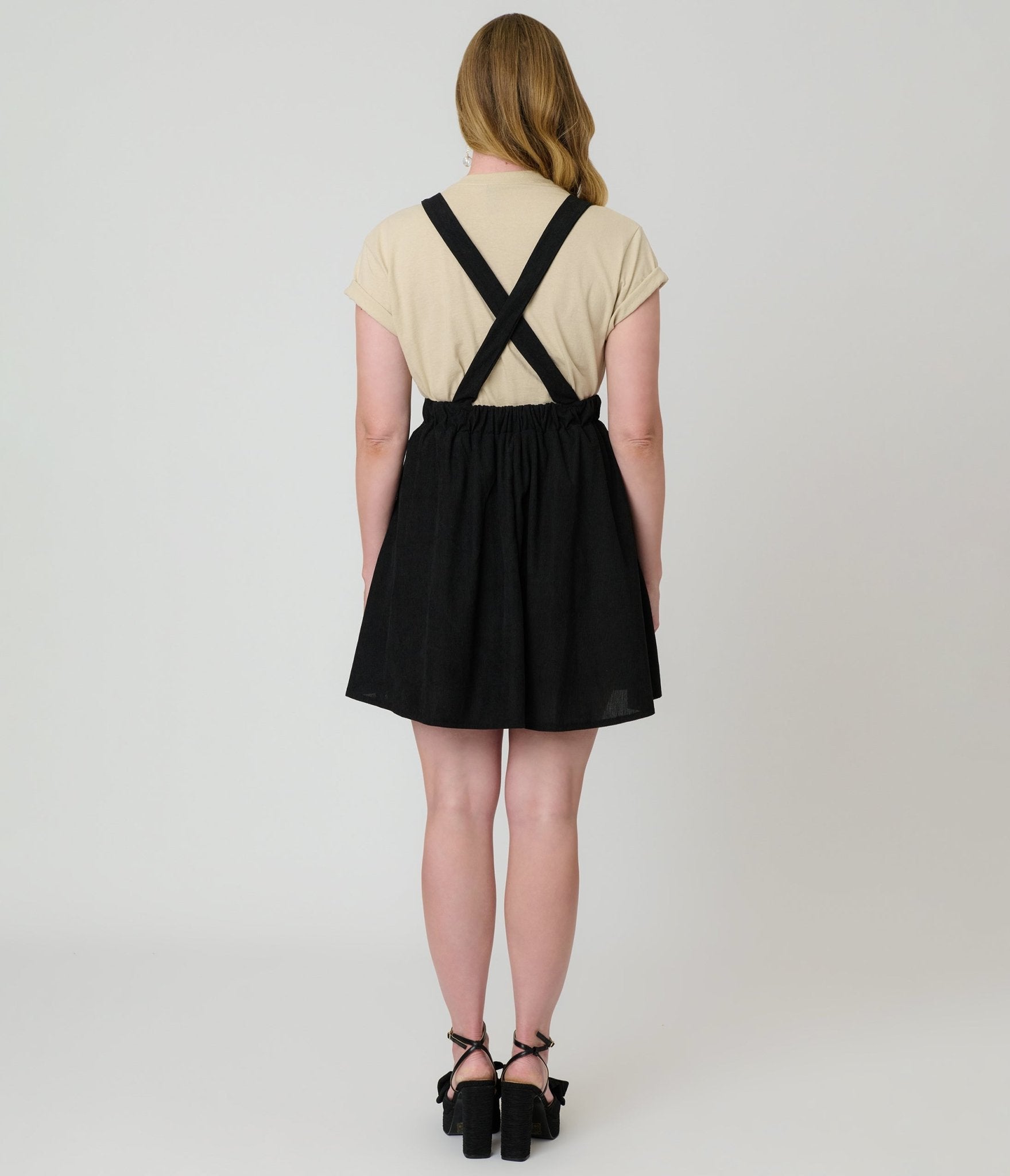 Black Corduroy Pinafore Flare Skirt - Unique Vintage - Womens, BOTTOMS, SKIRTS