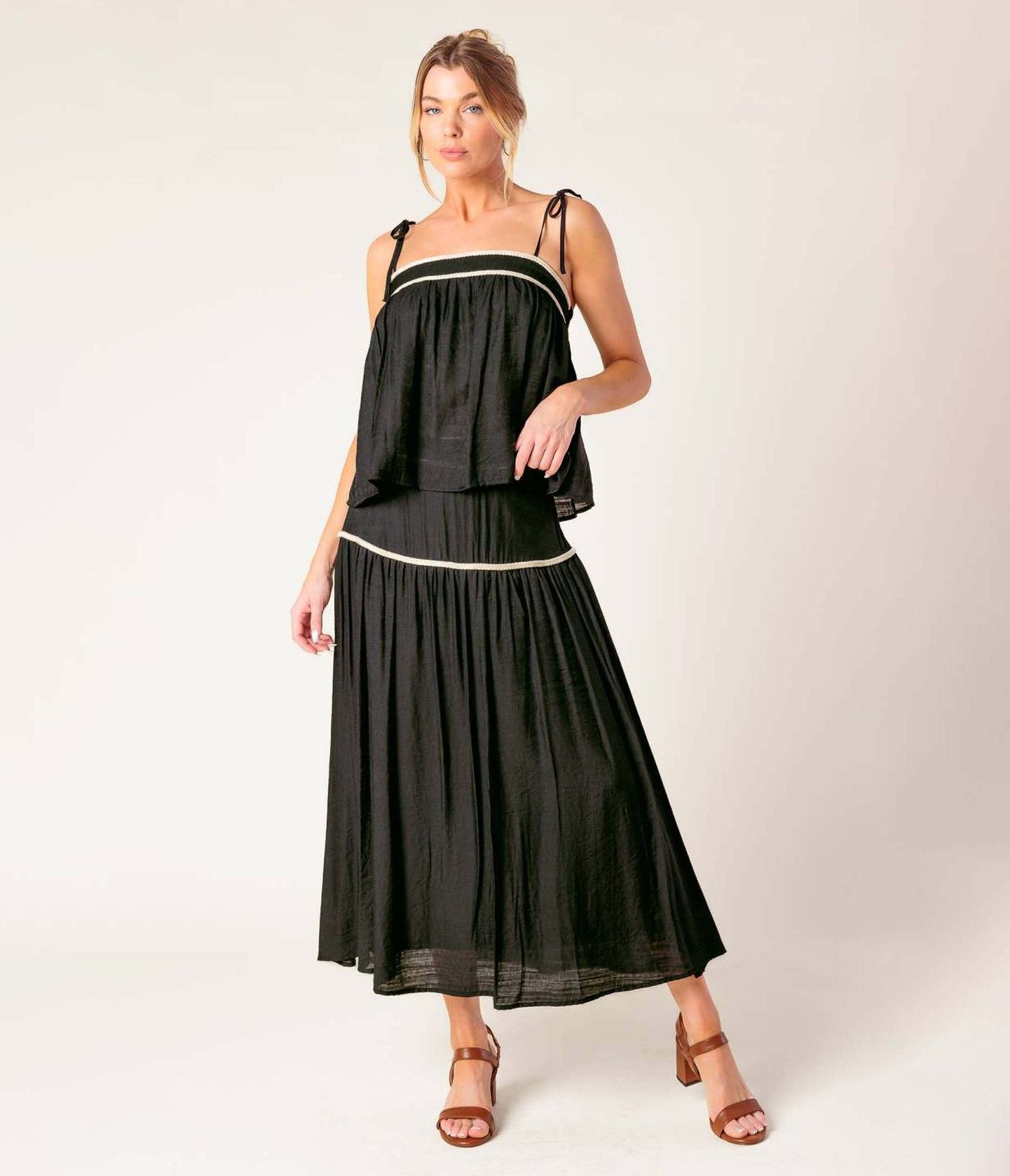 Black & Cream Divide & Contour Top & Skirt Set - Unique Vintage - Womens, DRESSES, MIDI