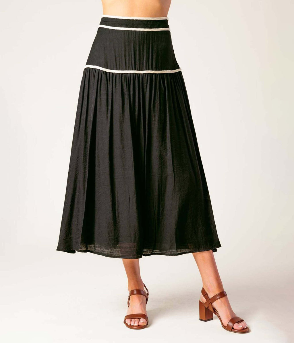 Black & Cream Divide & Contour Top & Skirt Set - Unique Vintage - Womens, DRESSES, MIDI