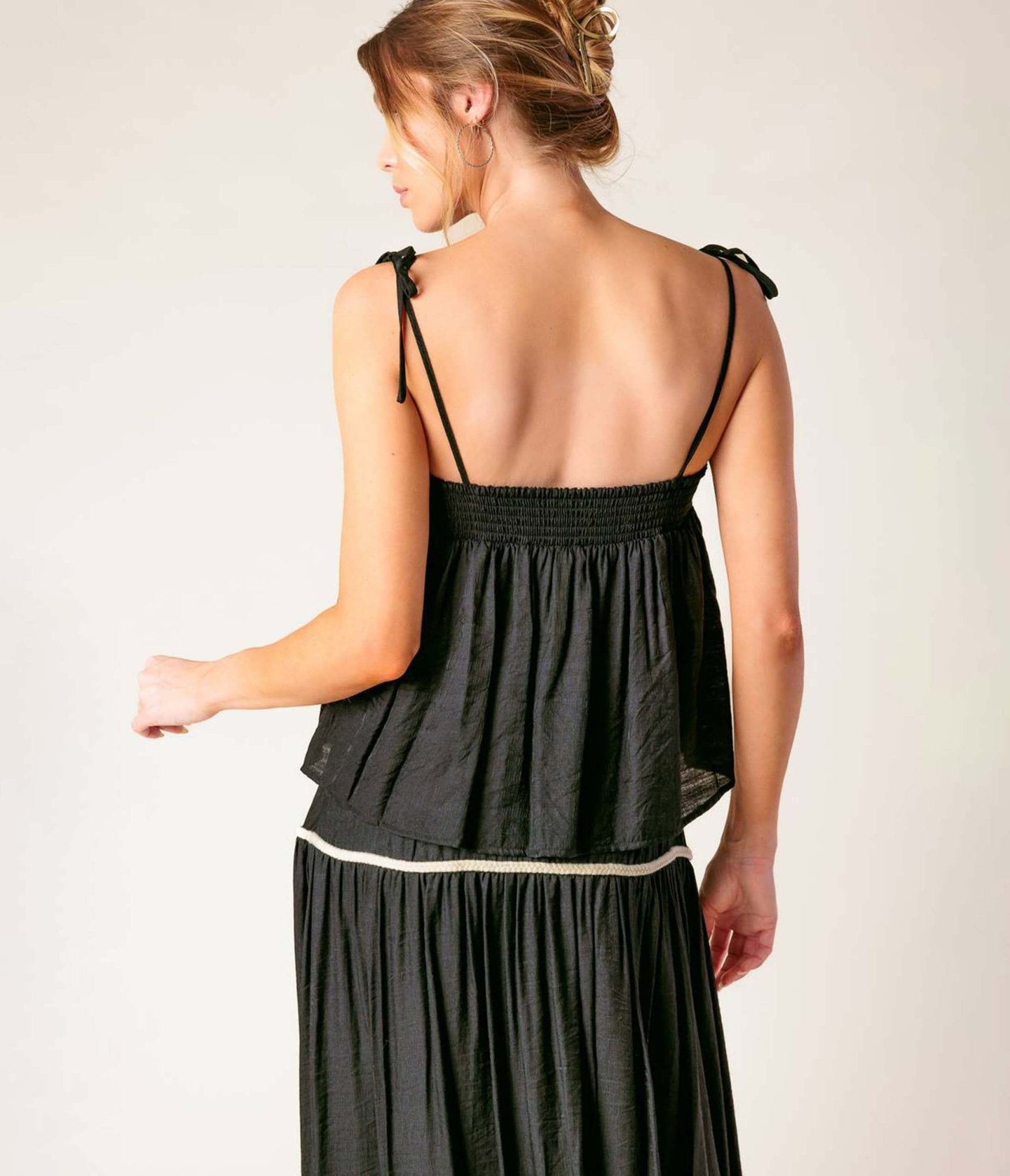 Black & Cream Divide & Contour Top & Skirt Set - Unique Vintage - Womens, DRESSES, MIDI