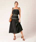 Black & Cream Divide & Contour Top & Skirt Set - Unique Vintage - Womens, DRESSES, MIDI