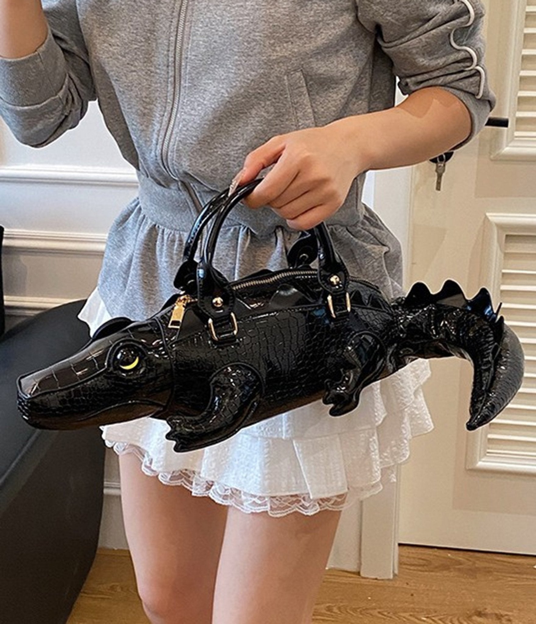 Black Crocodile Shaped Novelty Bag - Unique Vintage - Womens, ACCESSORIES, HANDBAGS