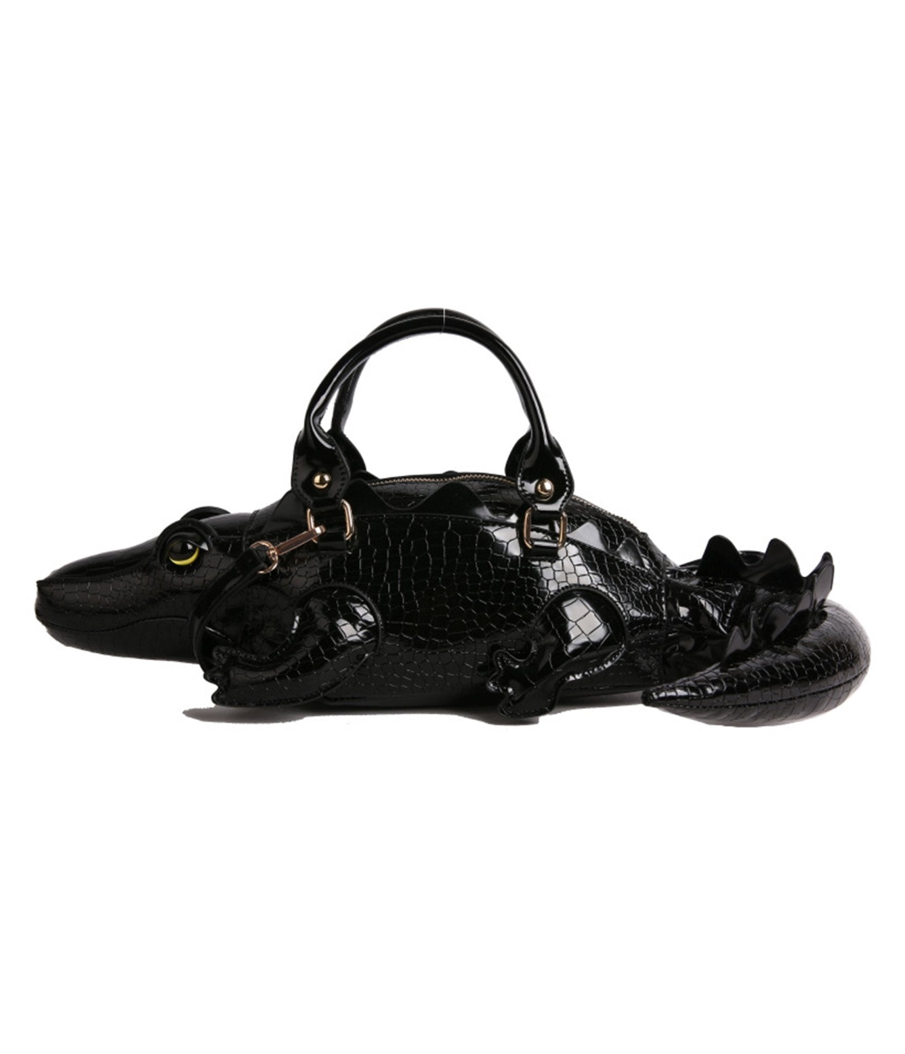 Black Crocodile Shaped Novelty Bag - Unique Vintage - Womens, ACCESSORIES, HANDBAGS