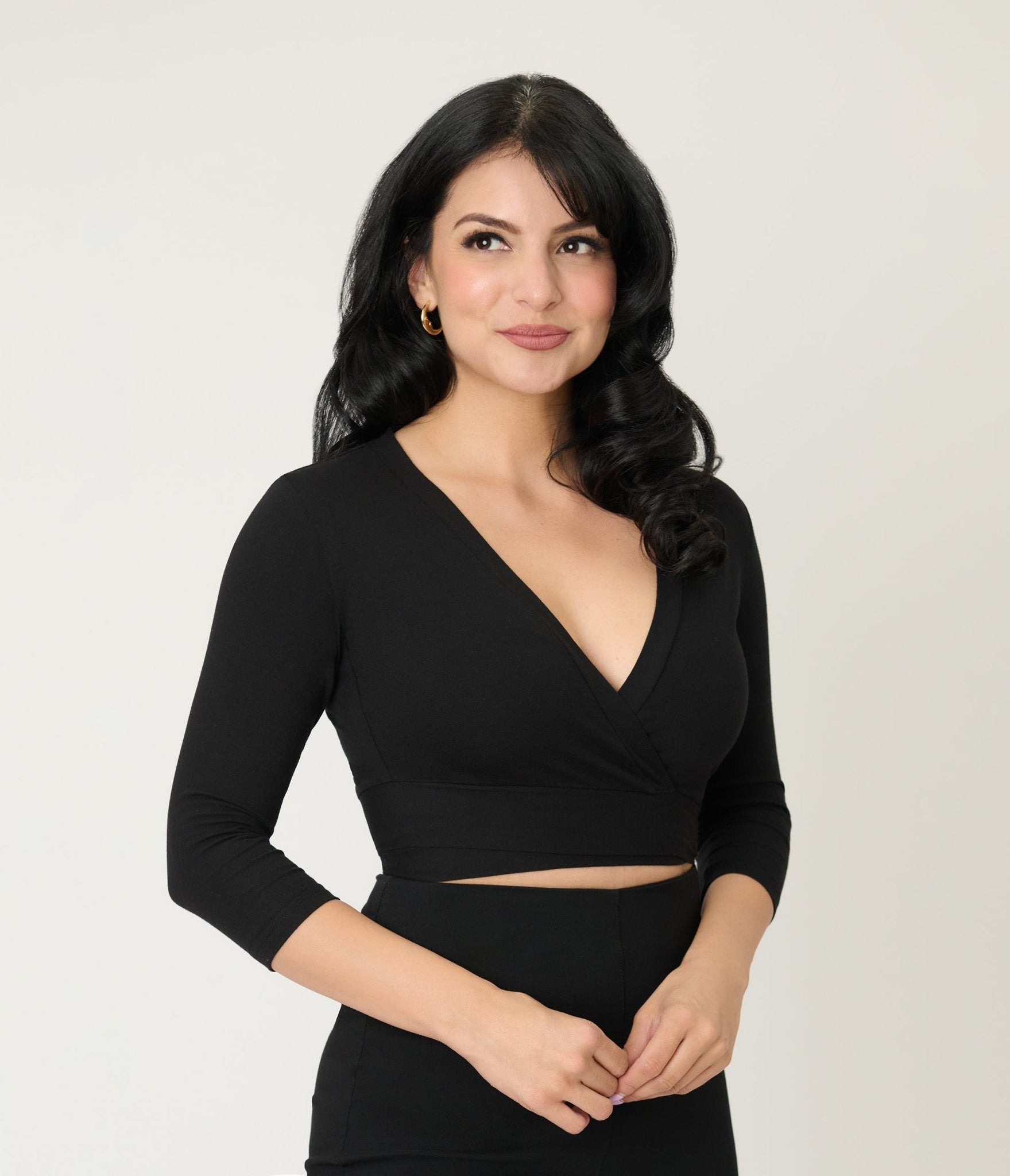 Black Crop Tie Sweater - Unique Vintage - Womens, TOPS, KNIT TOPS