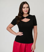 Black Cutout Cotton Top - Unique Vintage - Womens, TOPS, SHIRTS