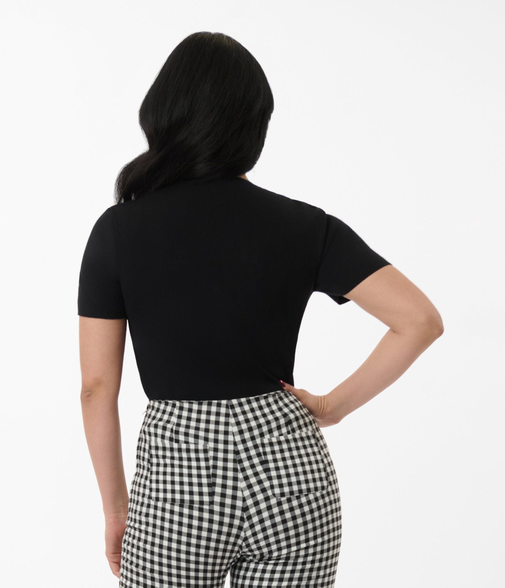 Black Cutout Short Sleeve Sweater - Unique Vintage - Womens, TOPS, SWEATERS