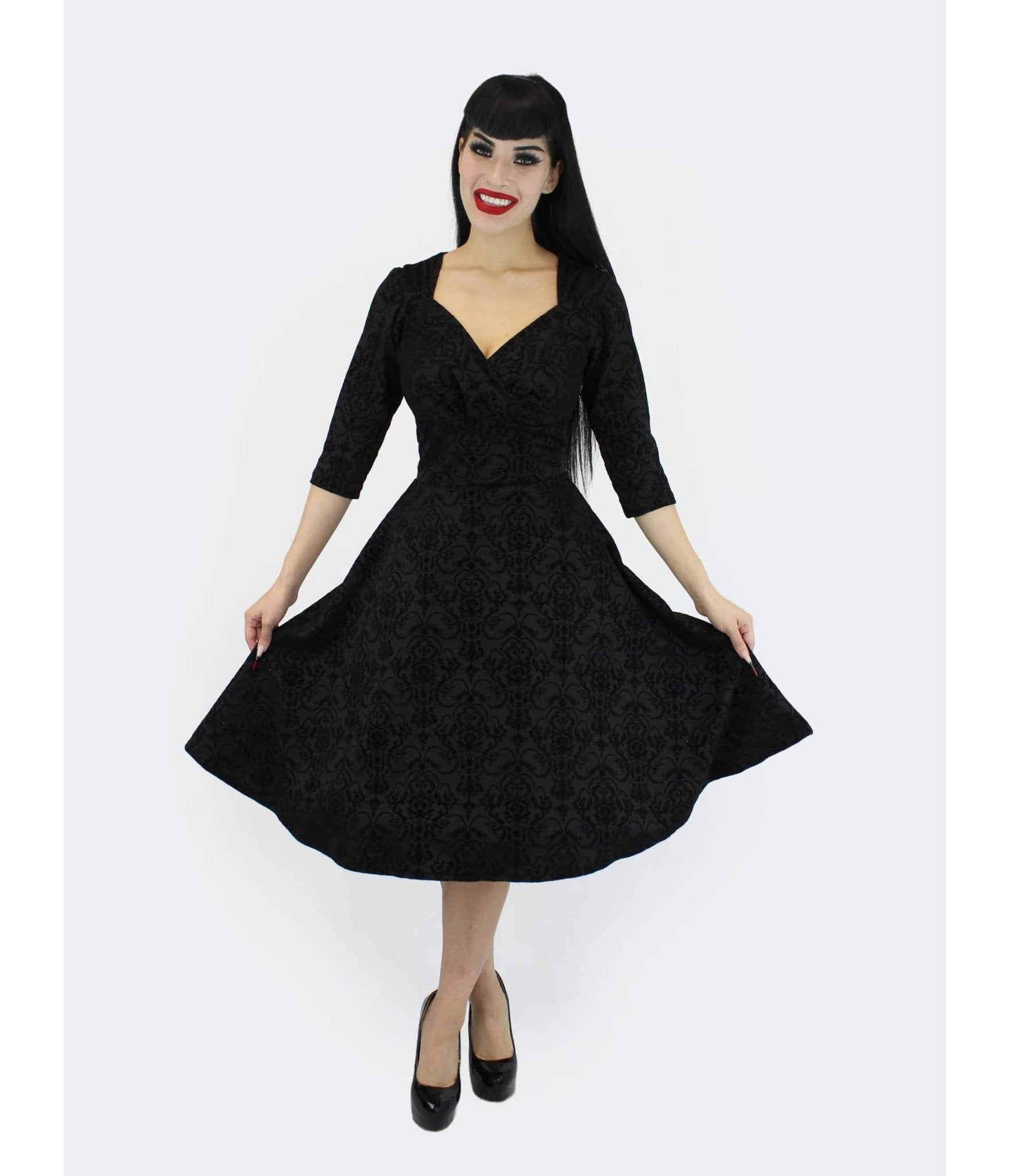 Black Damask Swing Dress - Unique Vintage - Womens, DRESSES, SWING