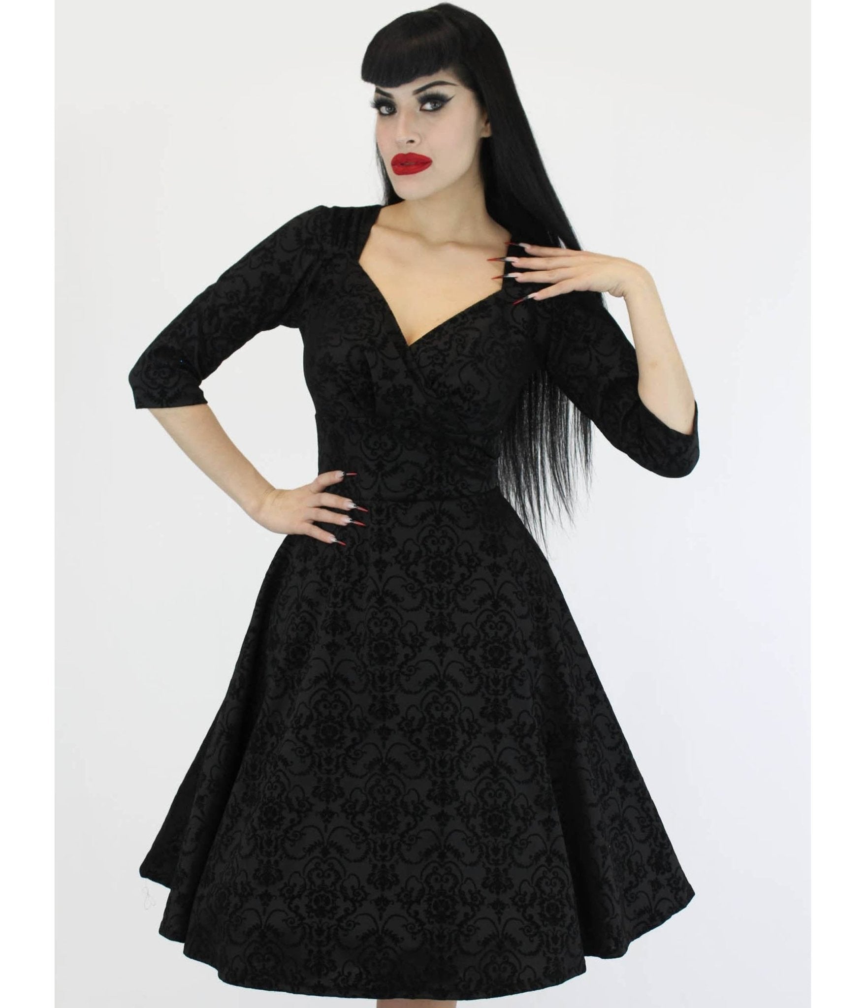 Black Damask Swing Dress - Unique Vintage - Womens, DRESSES, SWING