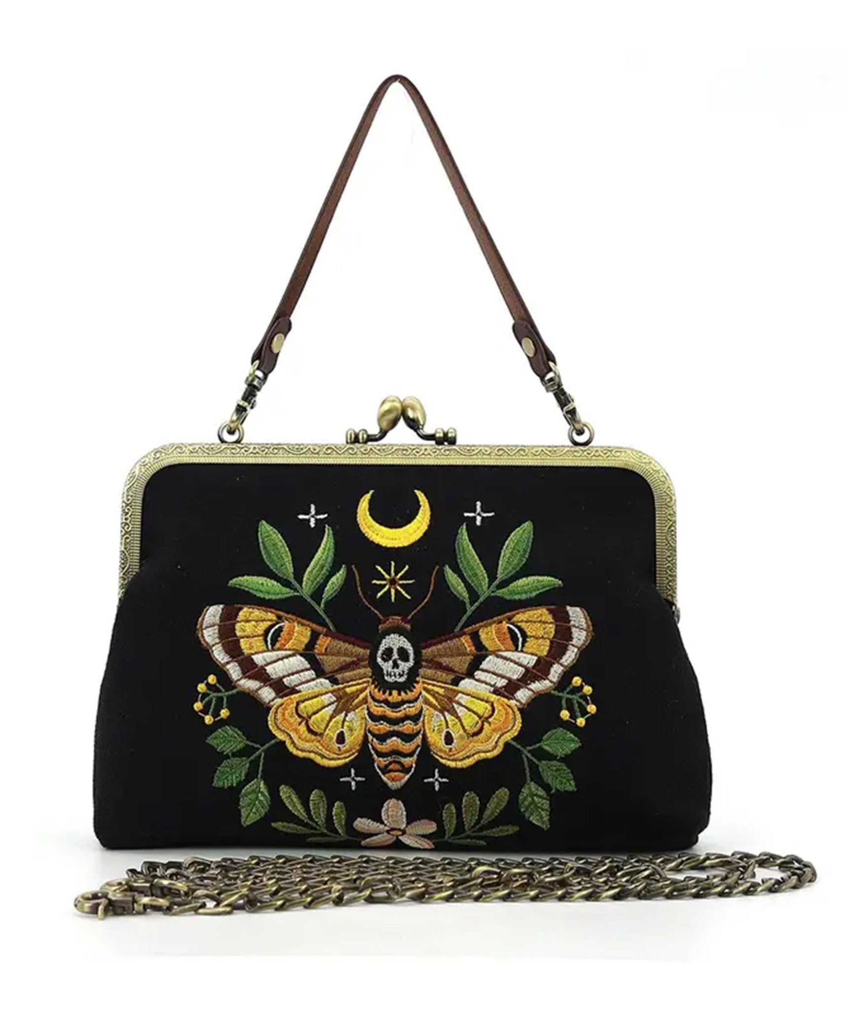 Black Dead Head Moth Handbag - Unique Vintage - Womens, ACCESSORIES, HANDBAGS
