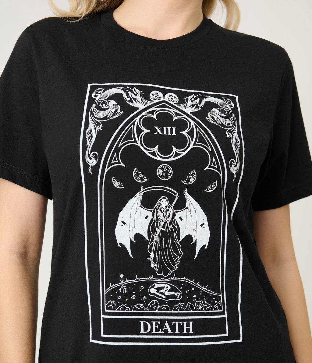Black Death Tarot Unisex Graphic Tee - Unique Vintage - Womens, TOPS, TEES