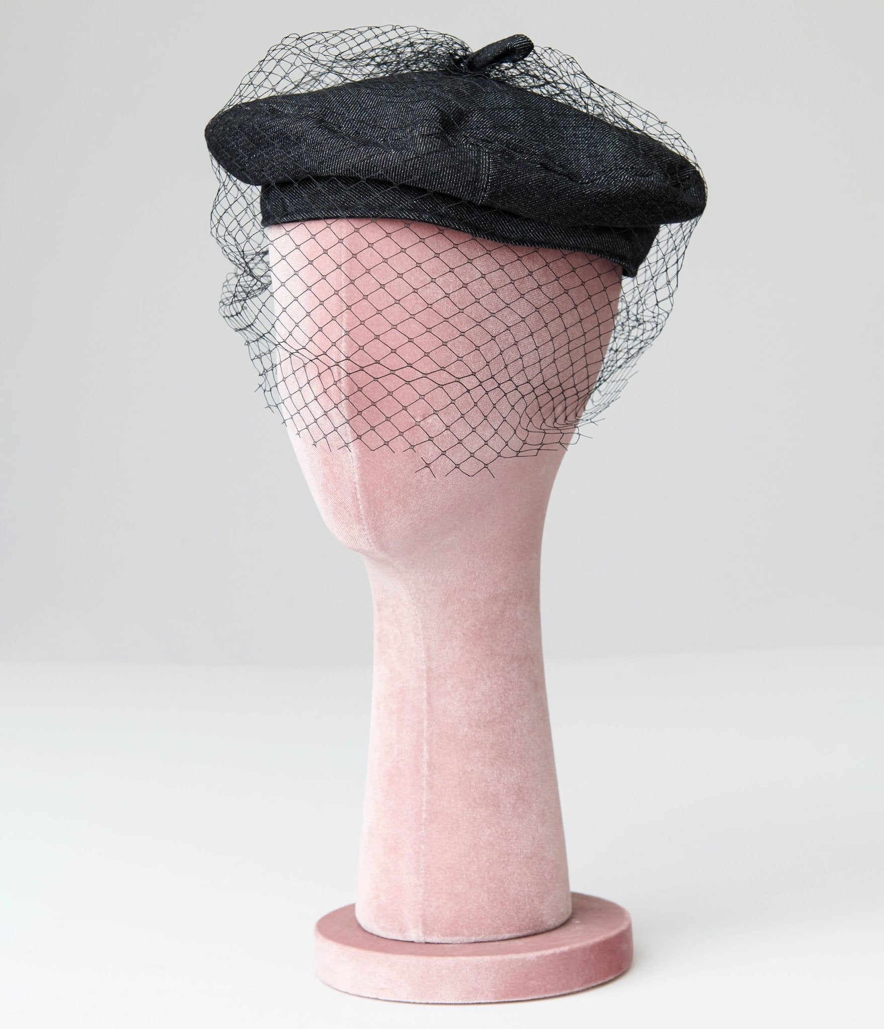 Black Denim Beret - Unique Vintage - Womens, ACCESSORIES, HATS