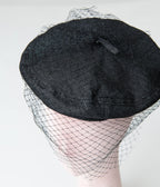 Black Denim Beret - Unique Vintage - Womens, ACCESSORIES, HATS