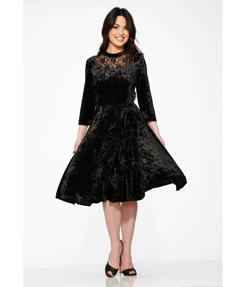 Black Diamond Velvet Swing Dress - Unique Vintage - Womens, DRESSES, SWING