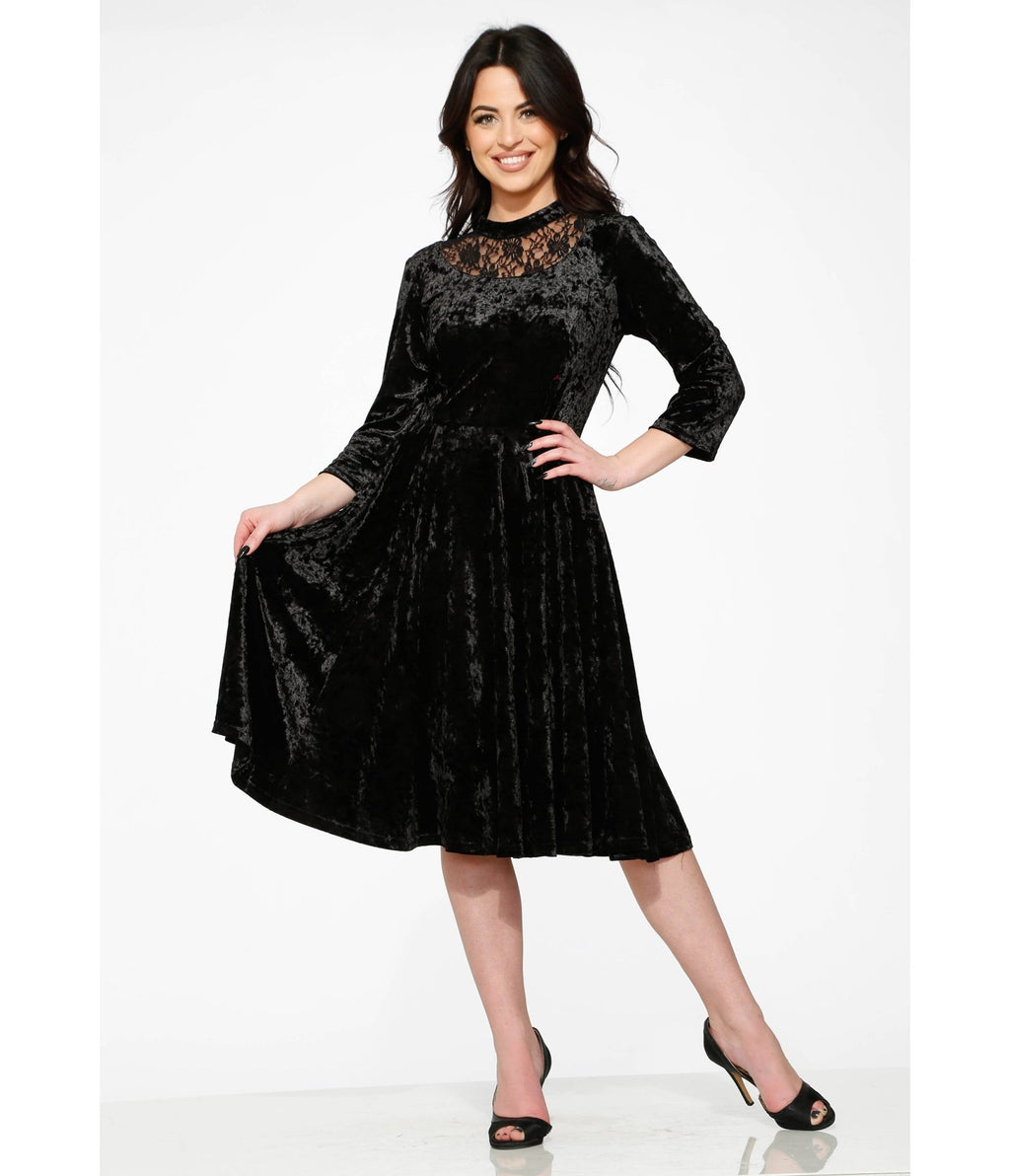 Black Diamond Velvet Swing Dress - Unique Vintage - Womens, DRESSES, SWING