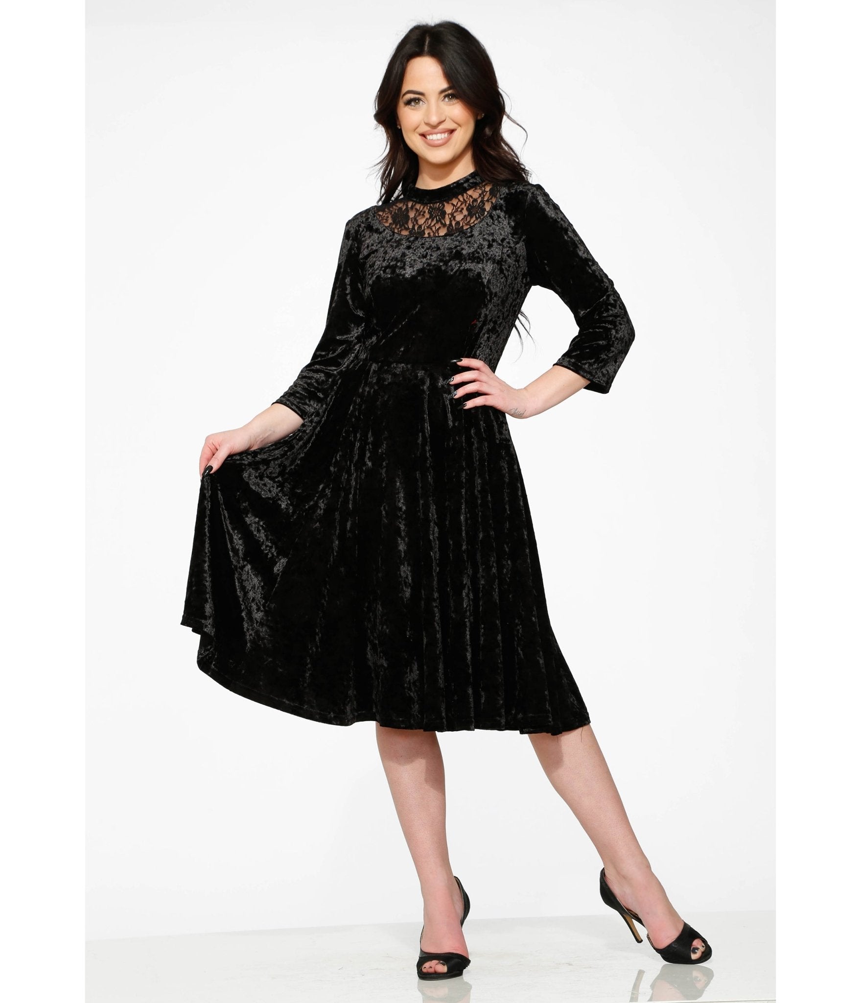 Black Diamond Velvet Swing Dress - Unique Vintage - Womens, DRESSES, SWING