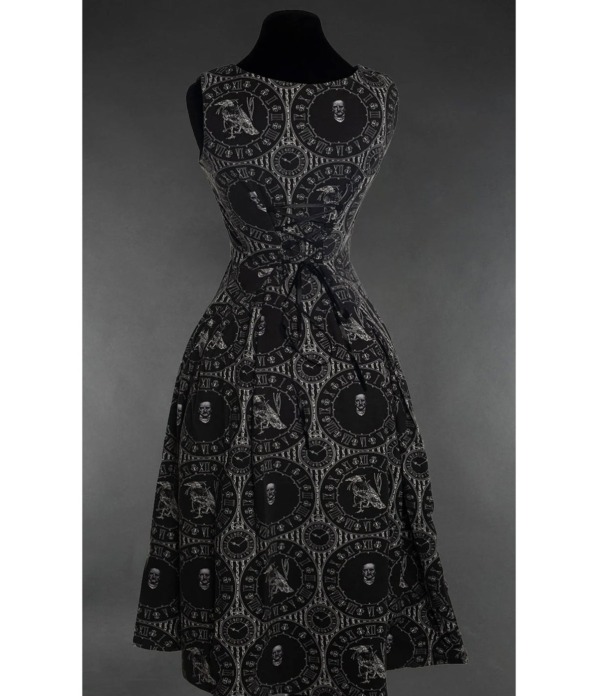 Black Edgar Allan Poe Raven Print Sleeveless Midi Dress - Unique Vintage - Midi Dresses