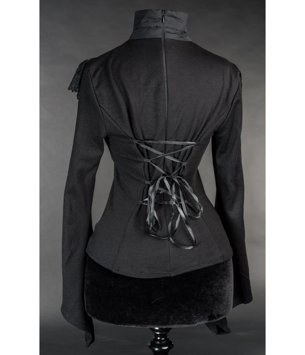 Black Edwardian Lace Ruffle Bell Sleeve Blouse - Unique Vintage - Blouses
