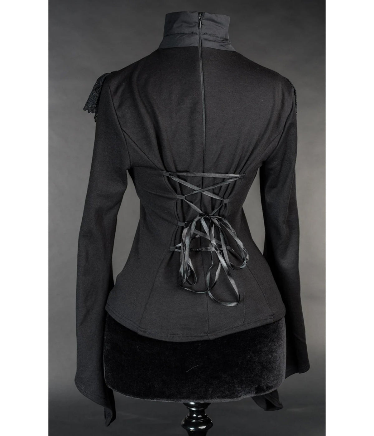 Black Edwardian Lace Ruffle Bell Sleeve Blouse - Unique Vintage - Blouses