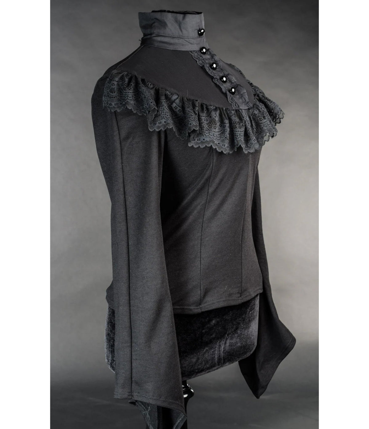 Black Edwardian Lace Ruffle Bell Sleeve Blouse - Unique Vintage - Blouses