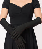 Black Elbow Length Gloves - Unique Vintage - Womens, ACCESSORIES, GLOVES/SCARVES