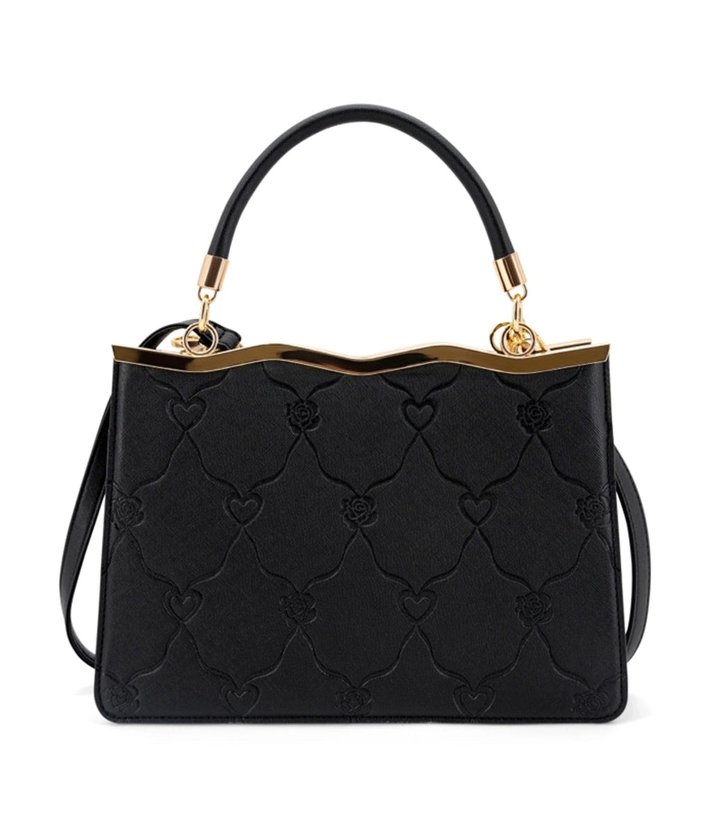 Black Embossed Leatherette Handbag - Unique Vintage - Womens, ACCESSORIES, HANDBAGS