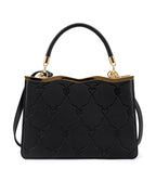 Black Embossed Leatherette Handbag - Unique Vintage - Womens, ACCESSORIES, HANDBAGS