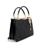 Black Embossed Leatherette Handbag - Unique Vintage - Womens, ACCESSORIES, HANDBAGS