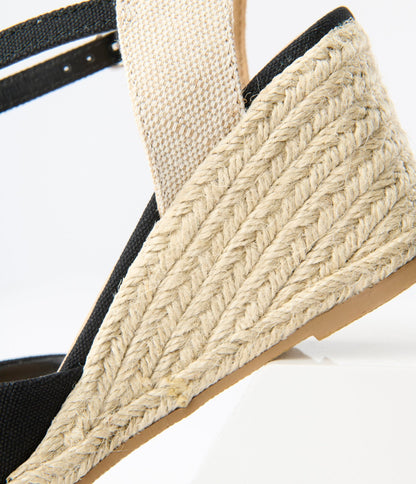 Black Espadrille Wedges - Unique Vintage - Womens, SHOES, HEELS