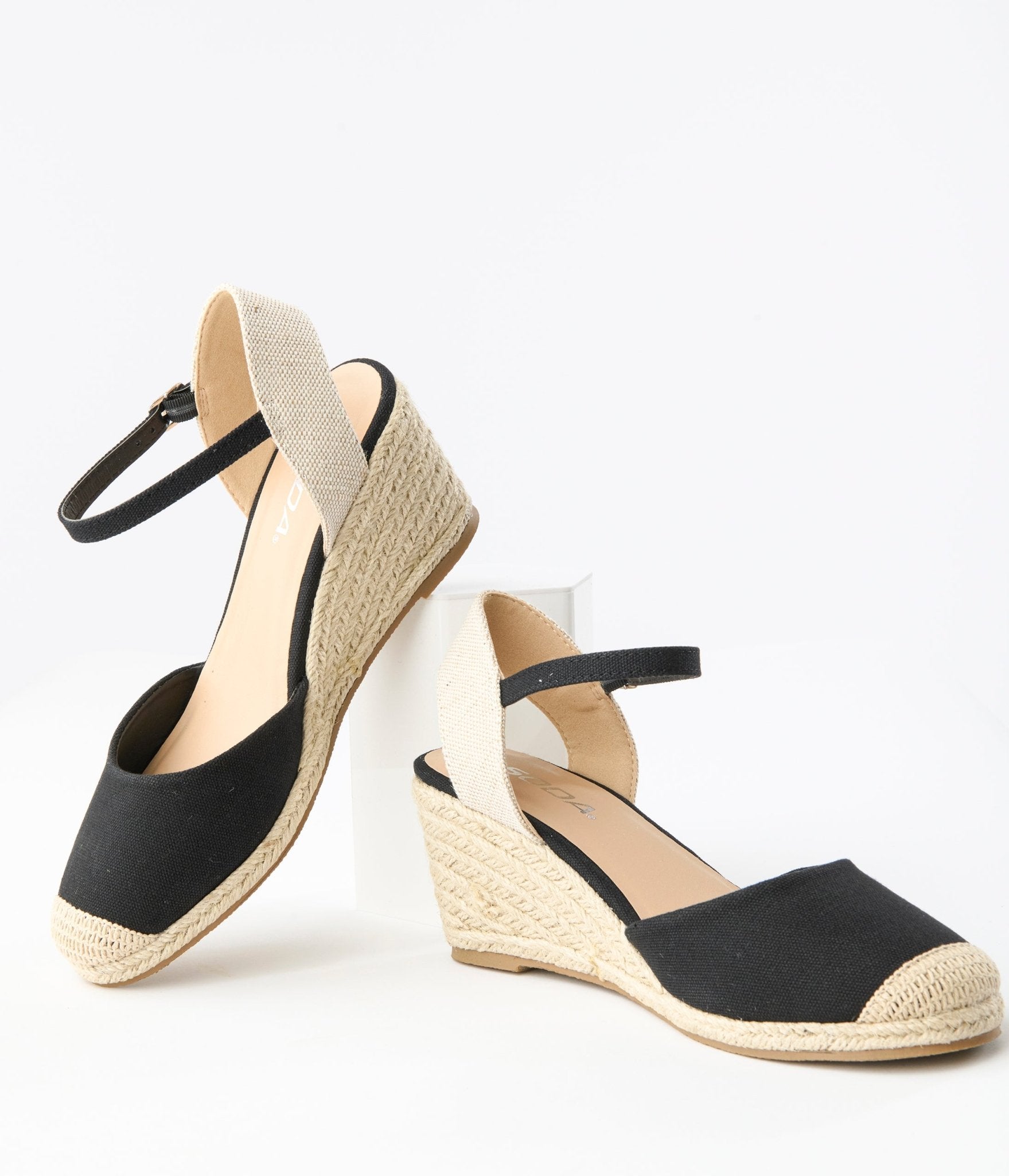 Black Espadrille Wedges - Unique Vintage - Womens, SHOES, HEELS
