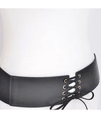 Black Faux Leather Lace Up Corset Belt - Unique Vintage - Womens, ACCESSORIES, BELTS