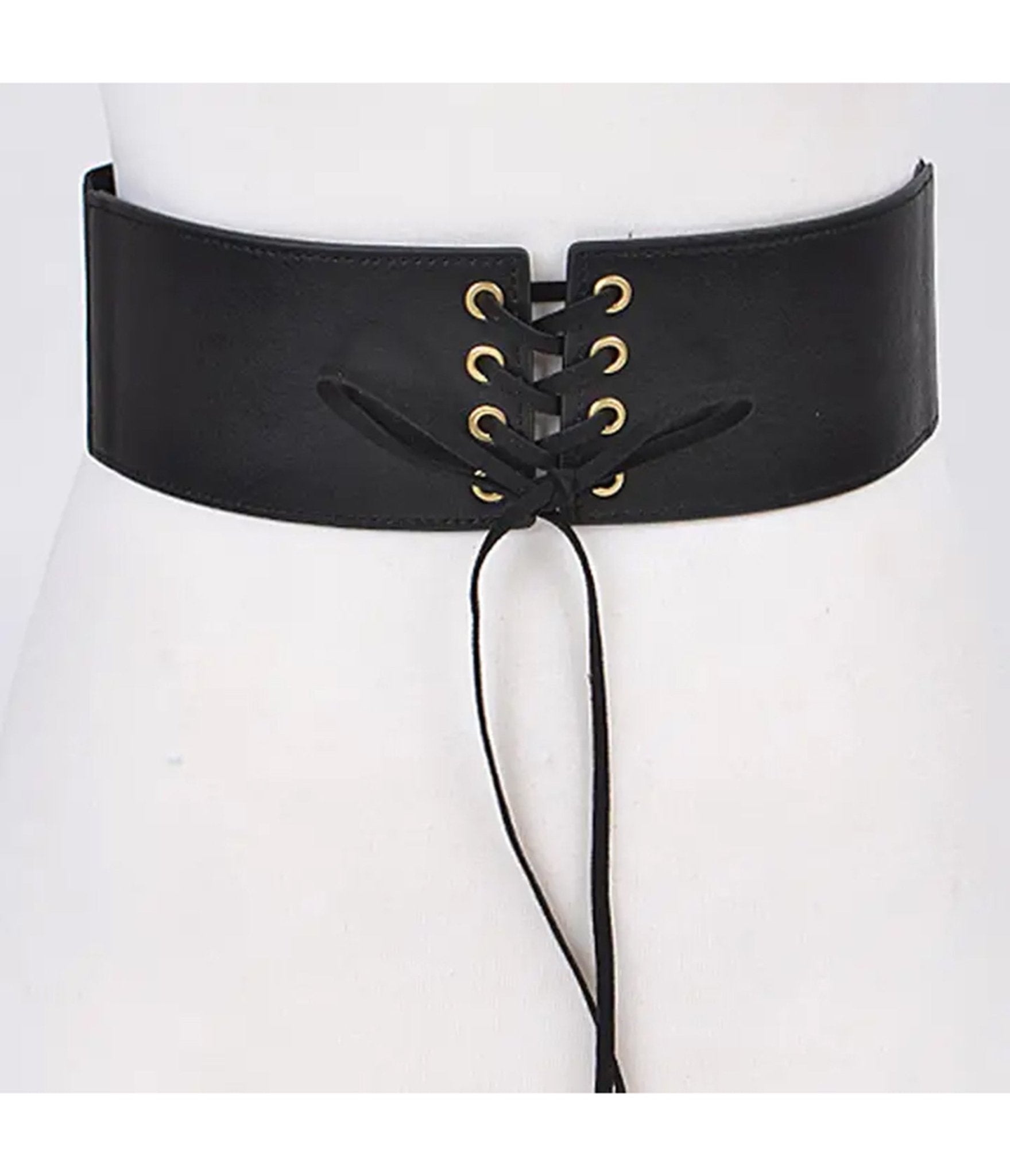 Black Faux Leather Lace Up Corset Belt - Unique Vintage - Womens, ACCESSORIES, BELTS