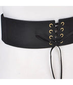 Black Faux Leather Lace Up Corset Belt - Unique Vintage - Womens, ACCESSORIES, BELTS