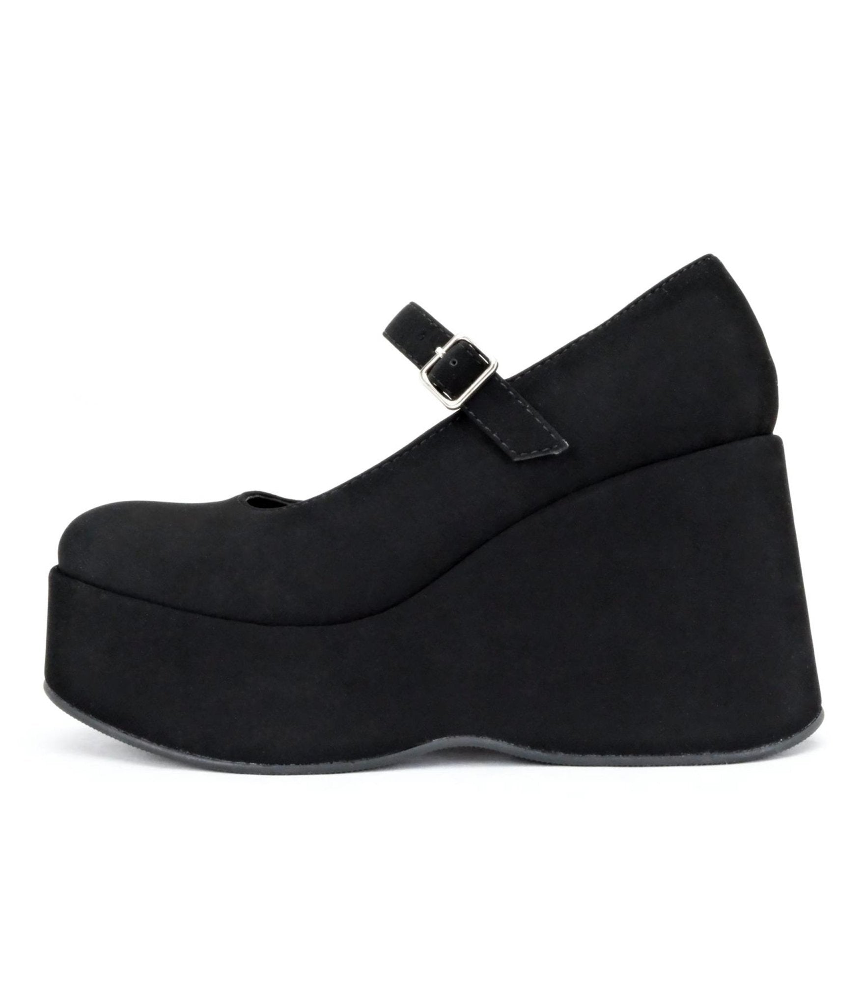Black Faux Suede Mary Jane Platform Wedges - Unique Vintage - Womens, SHOES, HEELS