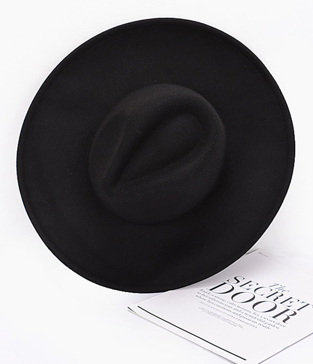 Black Faux Wool Fedora Hat - Unique Vintage - Womens, ACCESSORIES, HATS