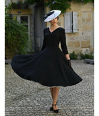 Black Floral Jacquard Piper Swing Dress - Unique Vintage - Womens, DRESSES, SWING