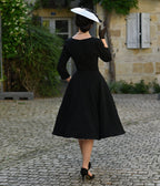 Black Floral Jacquard Piper Swing Dress - Unique Vintage - Womens, DRESSES, SWING