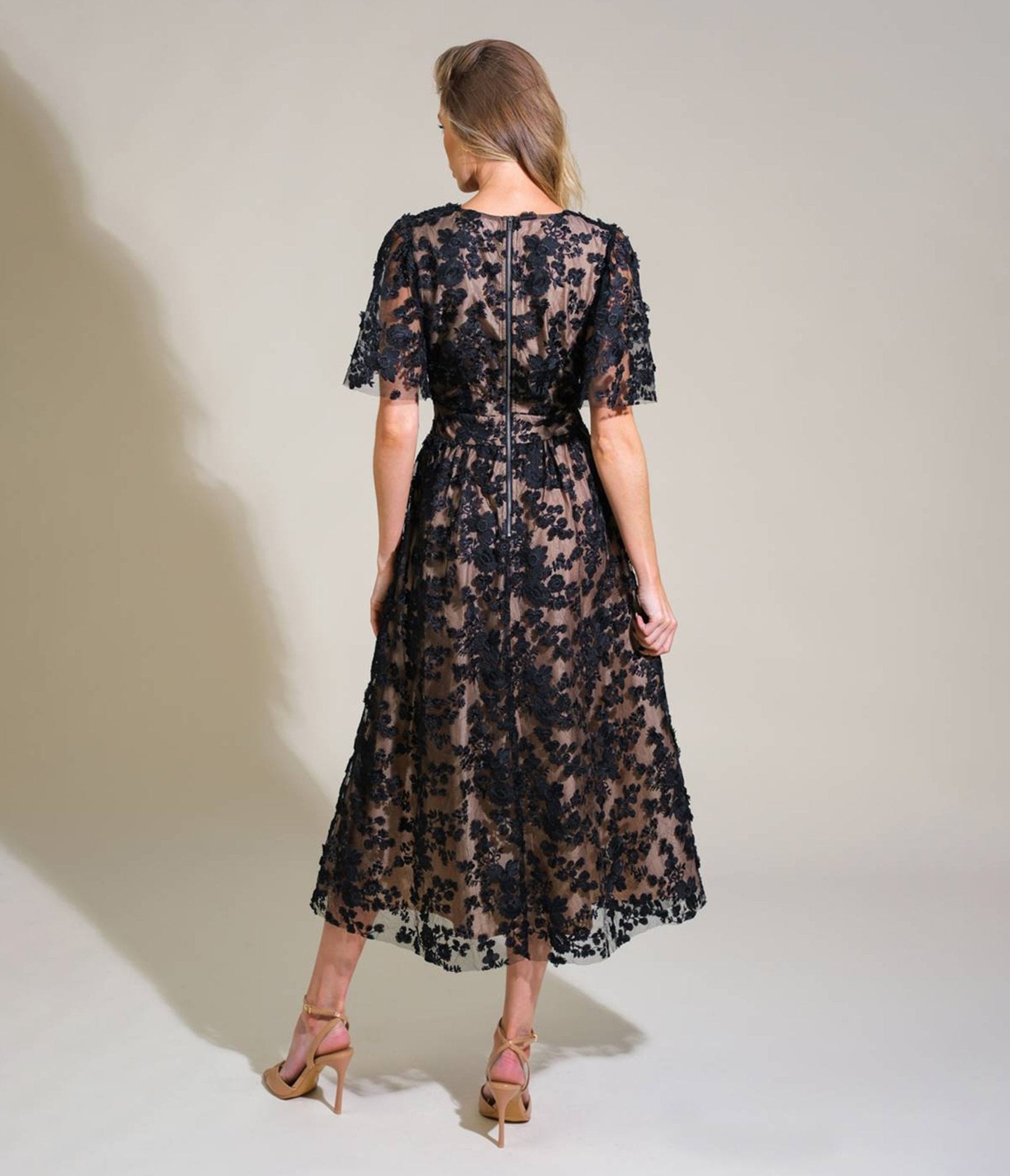 Black Floral Lace Midi Dress – Unique Vintage