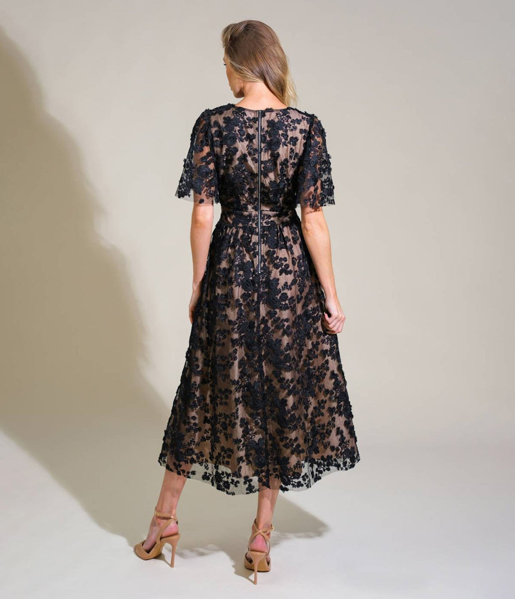 Black Floral Lace Midi Dress - Unique Vintage - Womens, DRESSES, MIDI