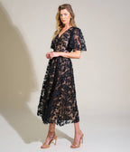 Black Floral Lace Midi Dress - Unique Vintage - Womens, DRESSES, MIDI